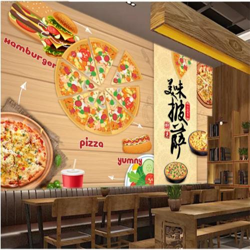 壁画美味披萨西餐厅工装背景墙图片大型无缝壁纸定制厂价直销批发